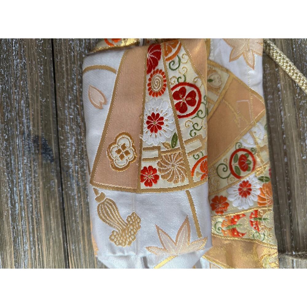 Vintage Japanese Silk Obi Clutch Bag Gold Floral Kawaii Coquette Aesthetic Purse - Picture 5 of 10